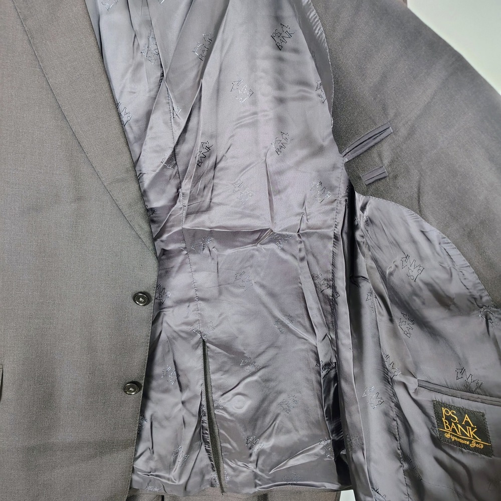 Jos A Bank Signature Gold Mens 48L Suit Charcoal Grey 100% Wool Gordon 2-Piece - Picture 12 of 14